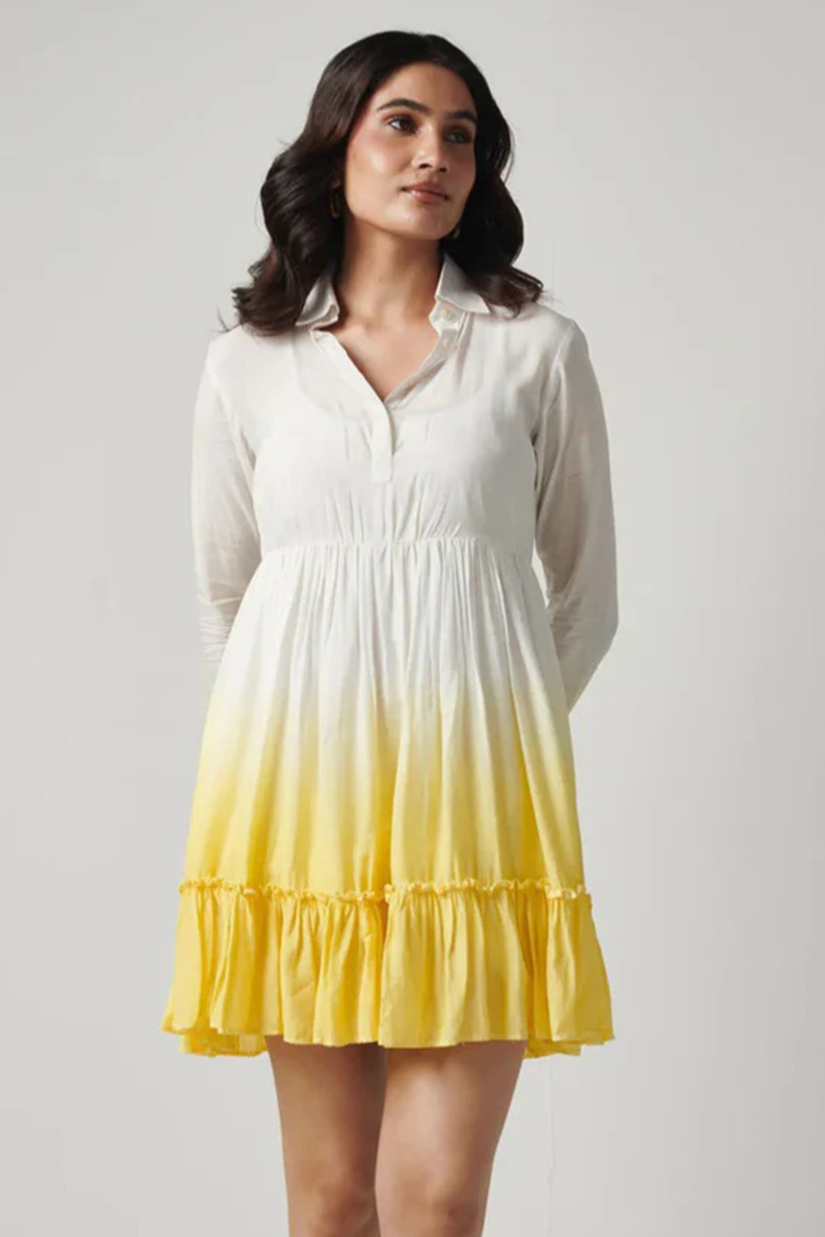Buy Yellow Cotton Mini Shirt Dress for women online available at ScrollnShops